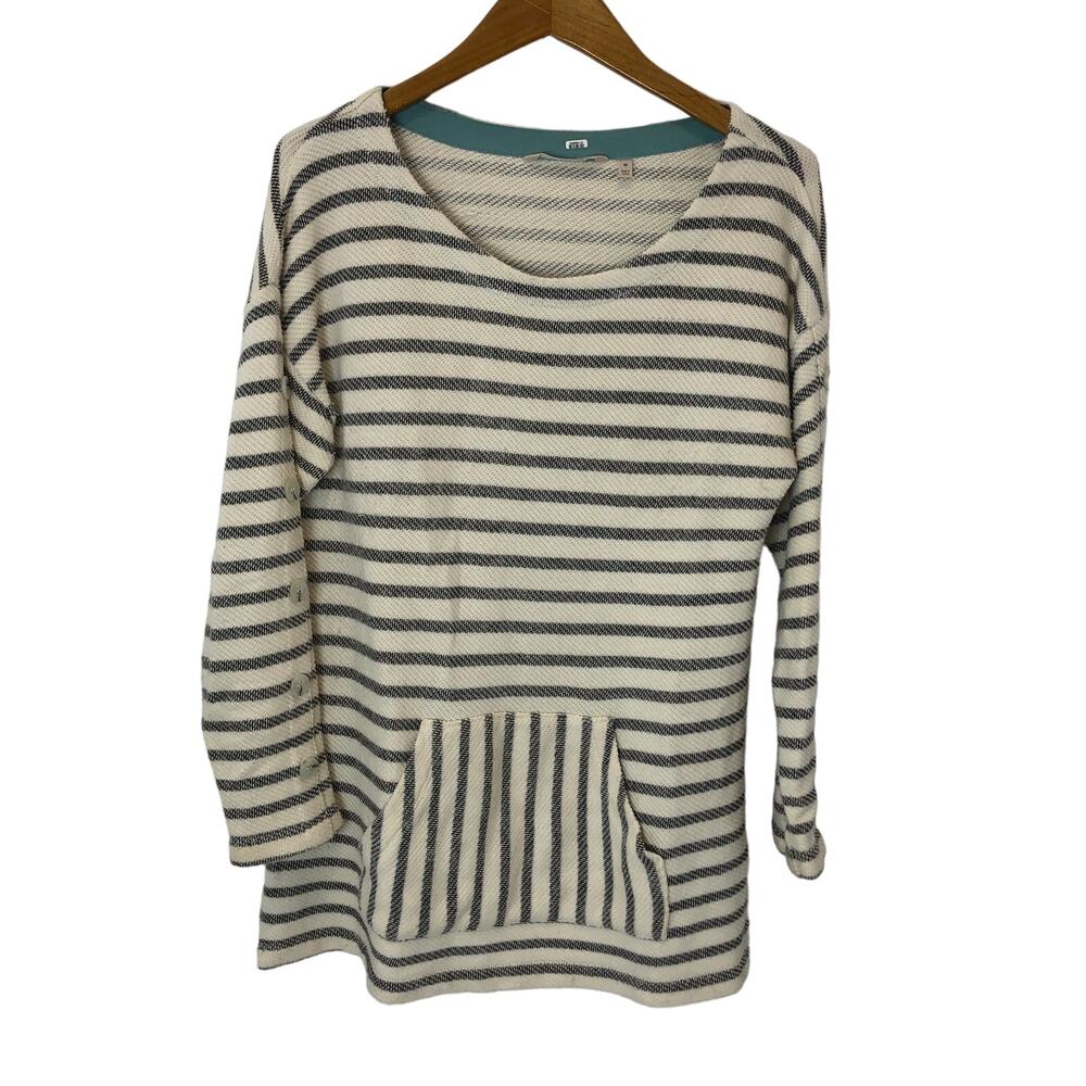 Soft Surroundings - Soft Striped Kangaroo Pocket Pullover Scoop Neck Sweater - M